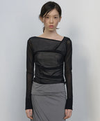 【Flare up】Draped Mesh Layered Long Sleeve  - 2 colors