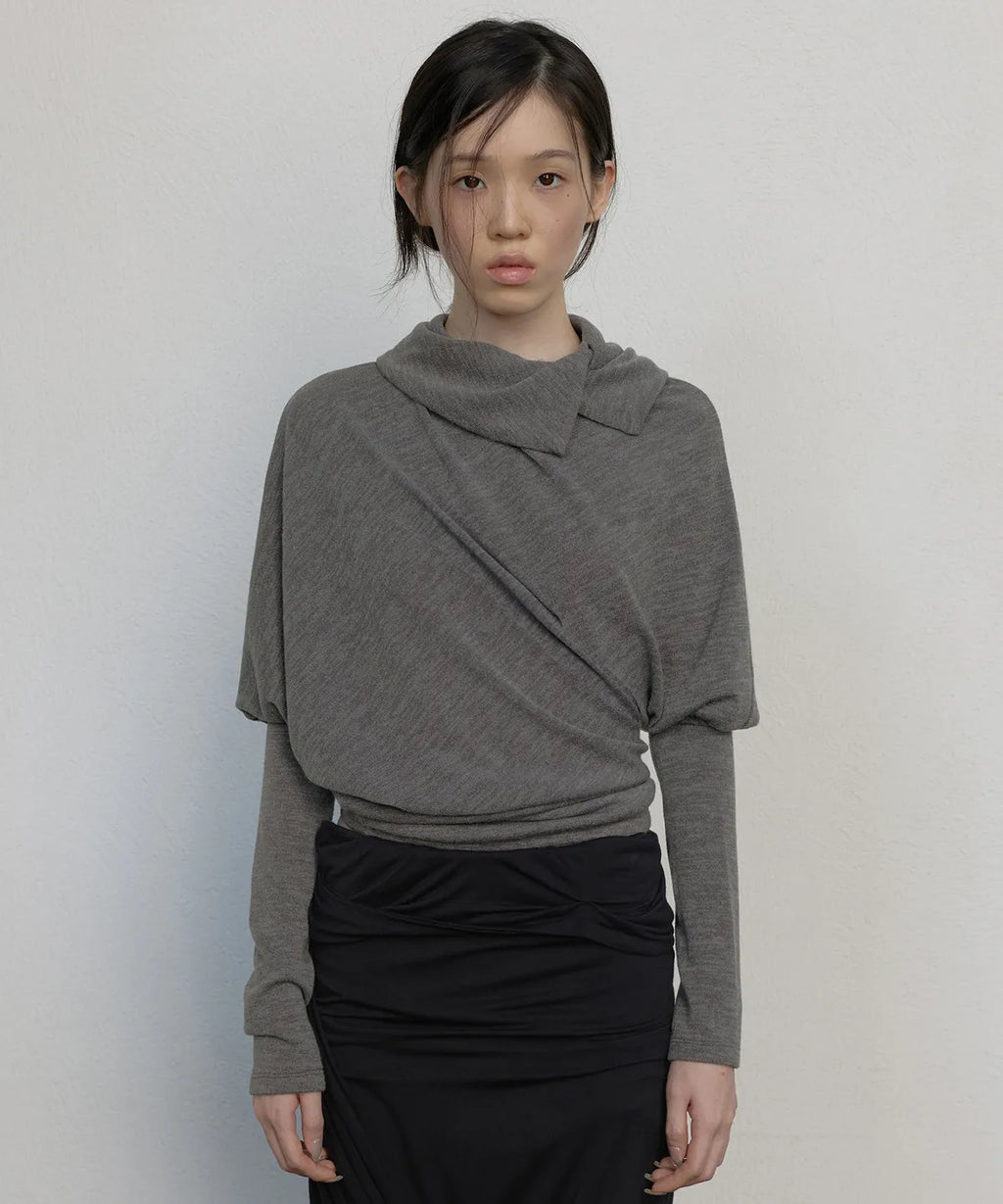 【Flare up】Knit Asymmetrical Long Sleeve - 3 colors
