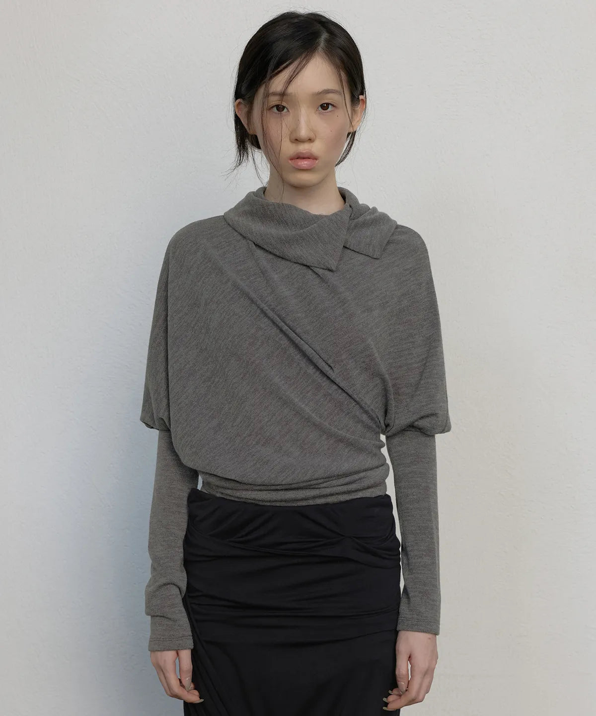 【Flare up】Knit Asymmetrical Long Sleeve - 3 colors
