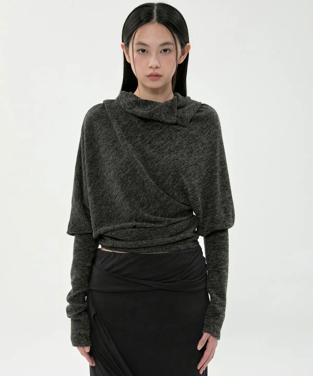 【Flare up】Knit Asymmetrical Long Sleeve - 3 colors
