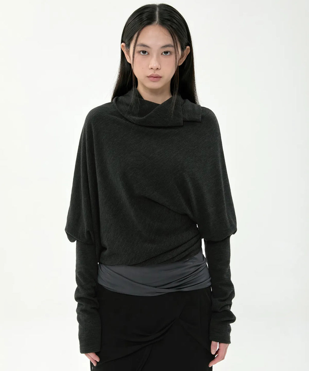 【Flare up】Knit Asymmetrical Long Sleeve - 3 colors