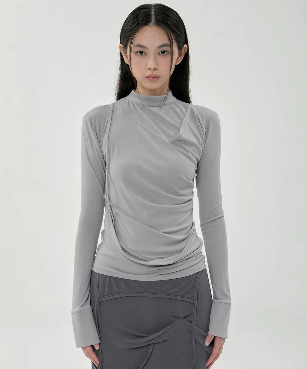 【Flare up】Draped Mock Neck Long Sleeve - 4 colors