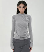 【Flare up】Draped Mock Neck Long Sleeve - 4 colors