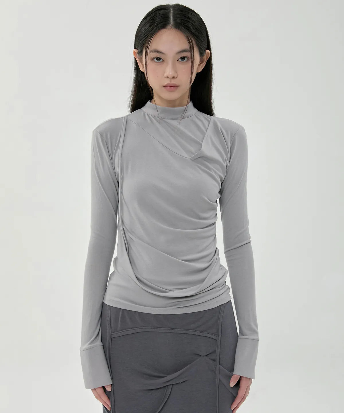 【Flare up】Draped Mock Neck Long Sleeve - 4 colors