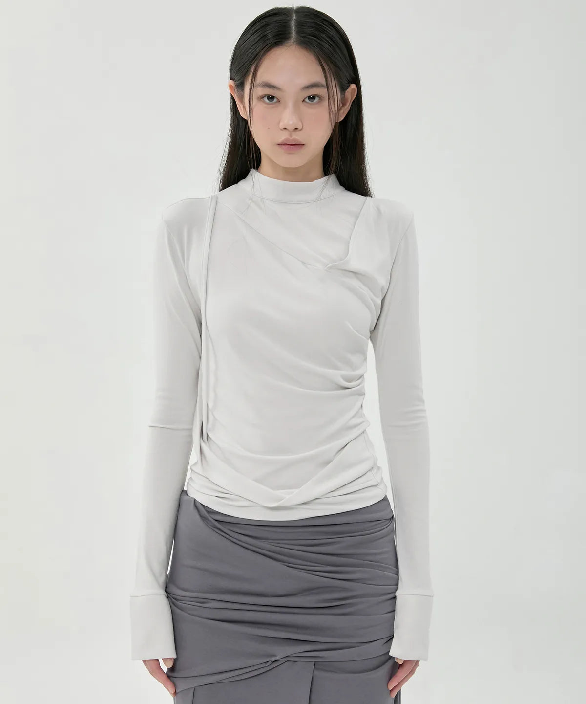 【Flare up】Draped Mock Neck Long Sleeve - 4 colors