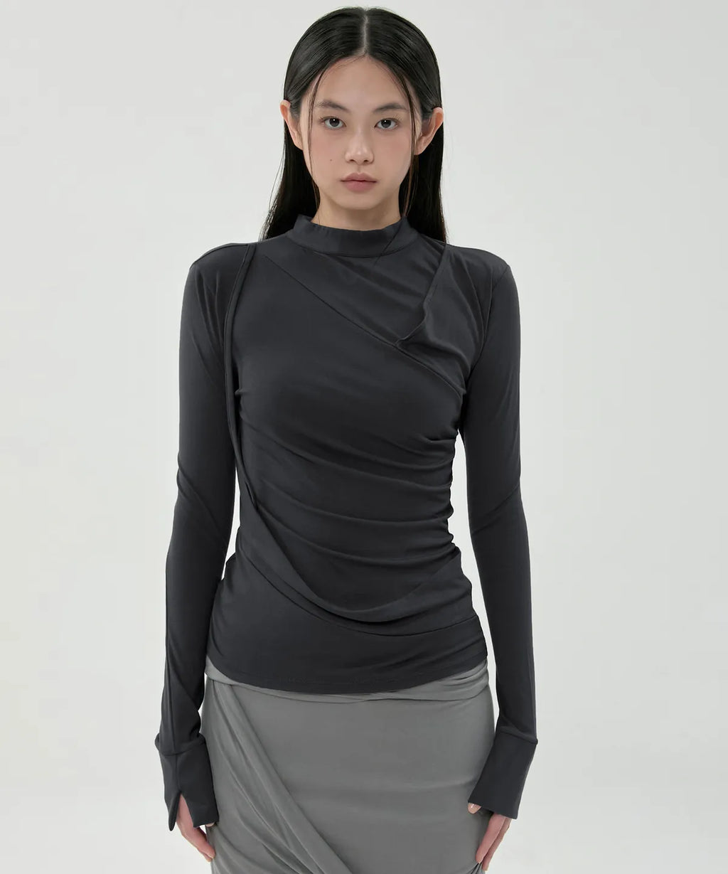 【Flare up】Draped Mock Neck Long Sleeve - 4 colors