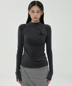 【Flare up】Draped Mock Neck Long Sleeve - 4 colors