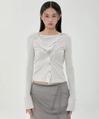 【Flare up】Asymmetrical Snap Long Sleeve Hoodie - 2 colors