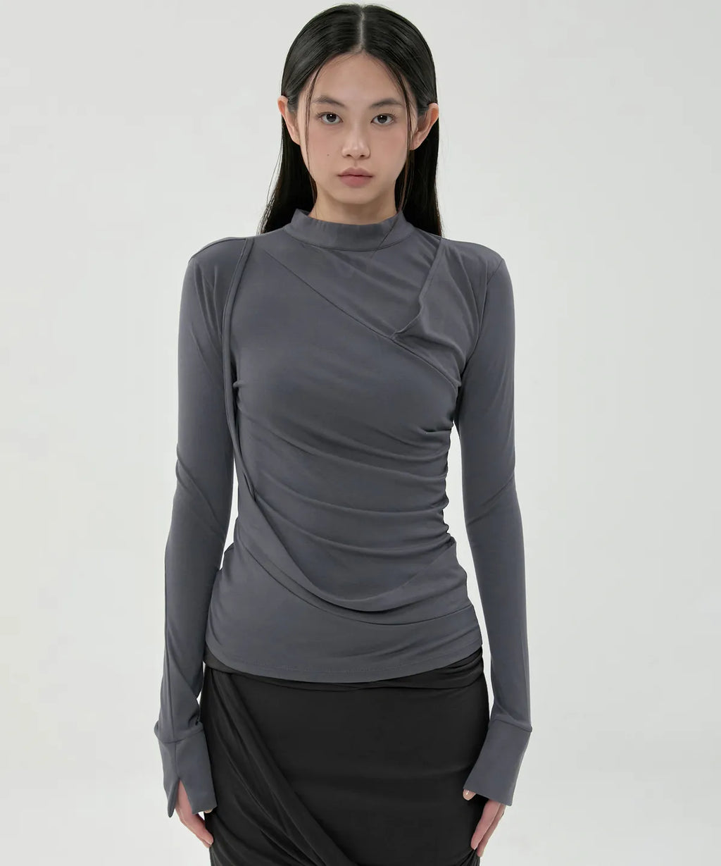 【Flare up】Draped Mock Neck Long Sleeve - 4 colors