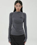 【Flare up】Draped Mock Neck Long Sleeve - 4 colors