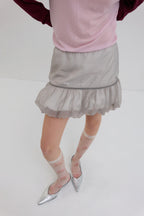 【overdue flair】ORGANZA LAYERED MINI SKIRT - GREY/WHITE