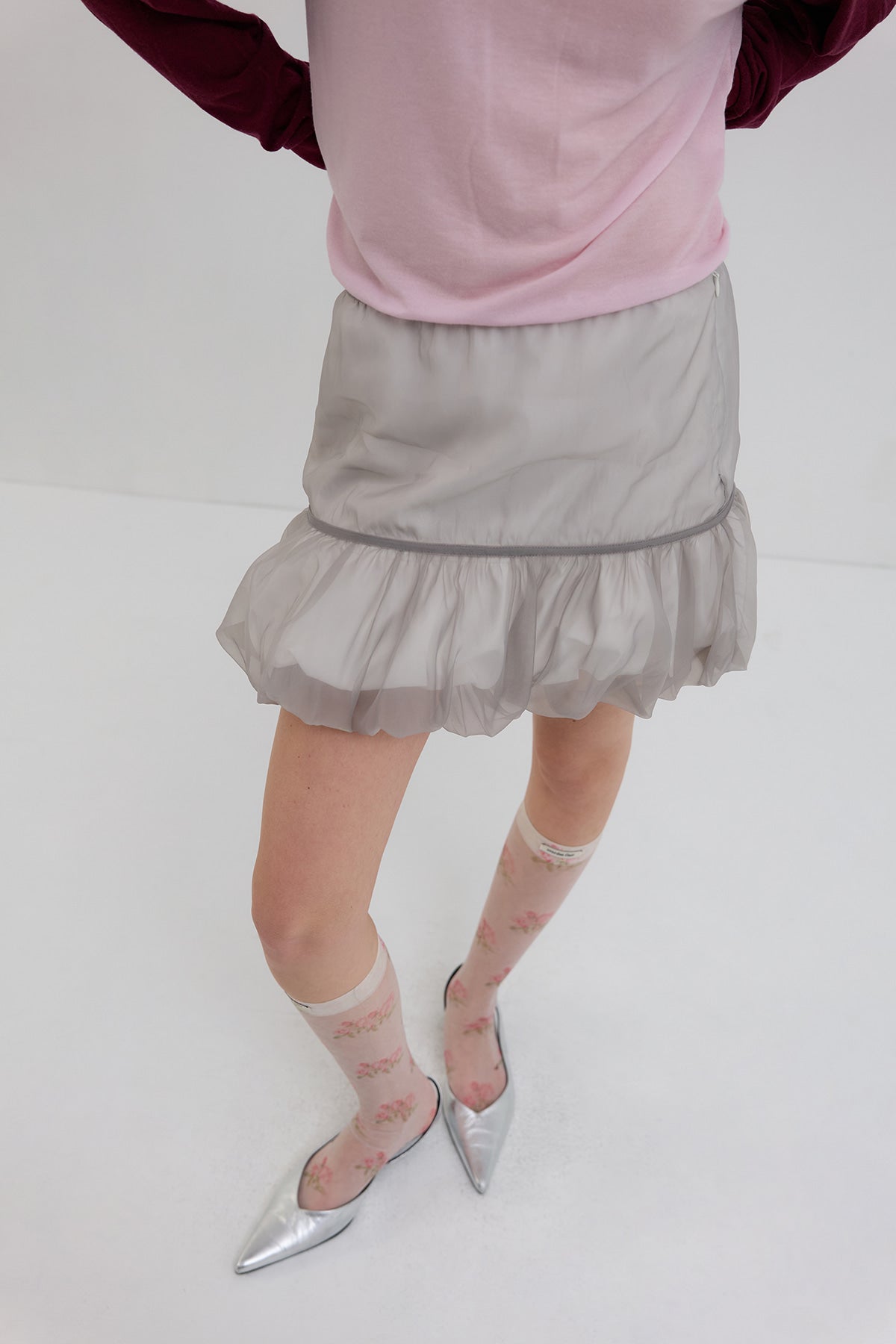【overdue flair】ORGANZA LAYERED MINI SKIRT - GREY/WHITE