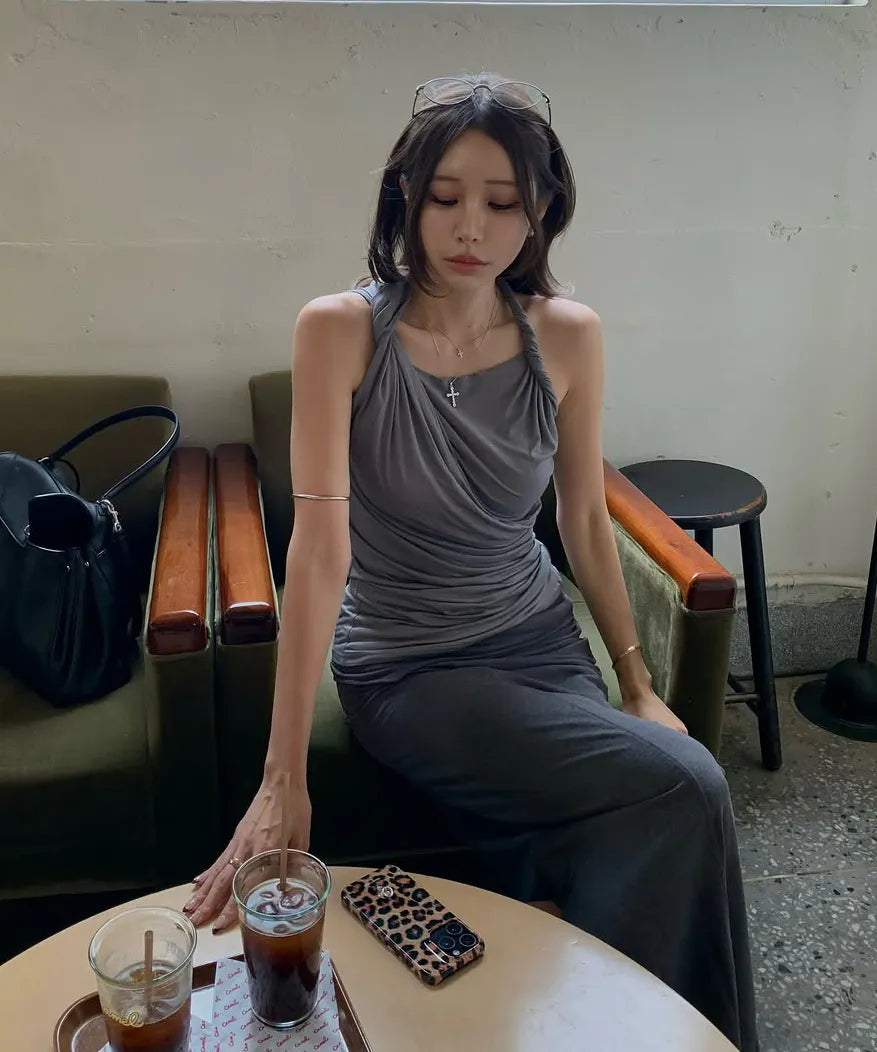 【Flare up】Braided Asymmetrical Sleeveless [Black / White / Gray]