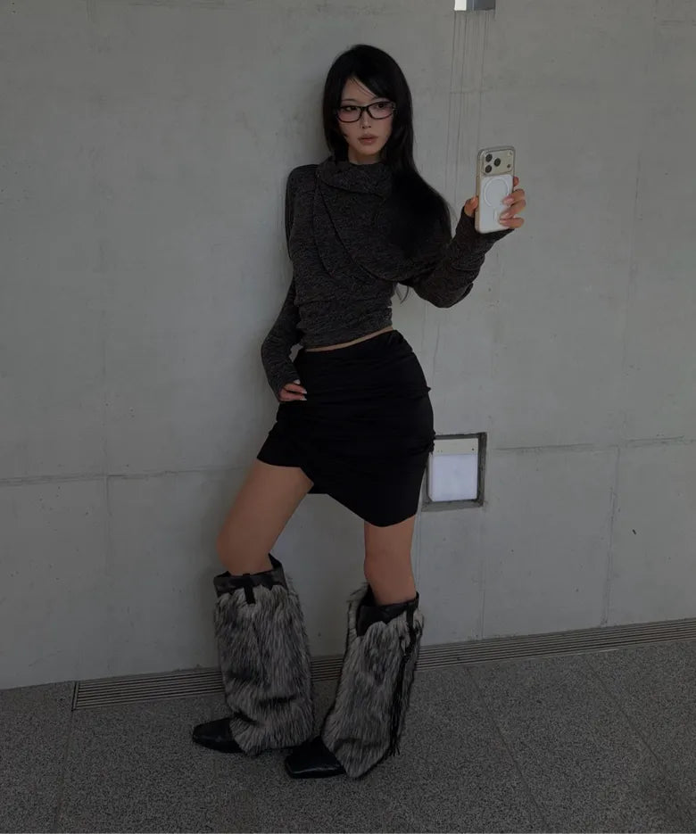 【Flare up】Knit Asymmetrical Long Sleeve - 3 colors