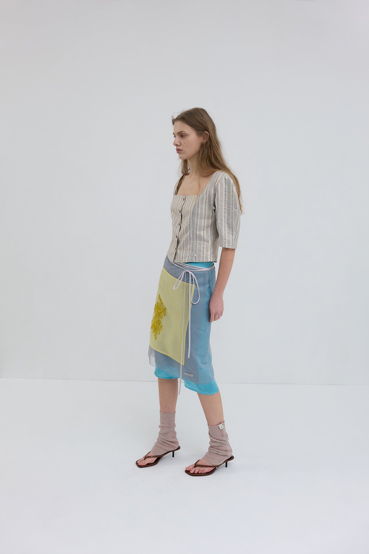 【overdue flair】BEADED LAYERED WRAP SKIRT - YELLOW/BLUE