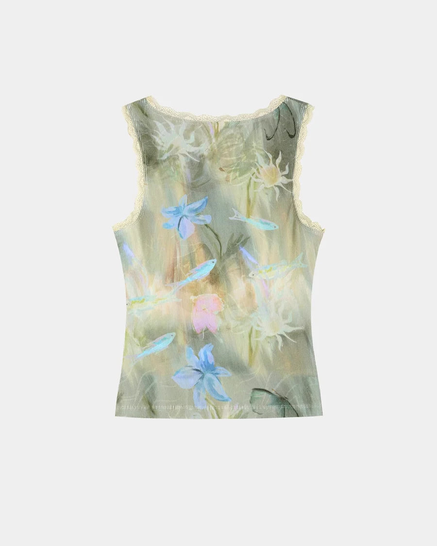 【ADSB】FISH & BUTTERFLY LACE EMBROIDERED TANK TOP