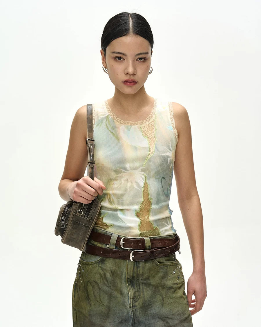 【ADSB】FISH & BUTTERFLY LACE EMBROIDERED TANK TOP