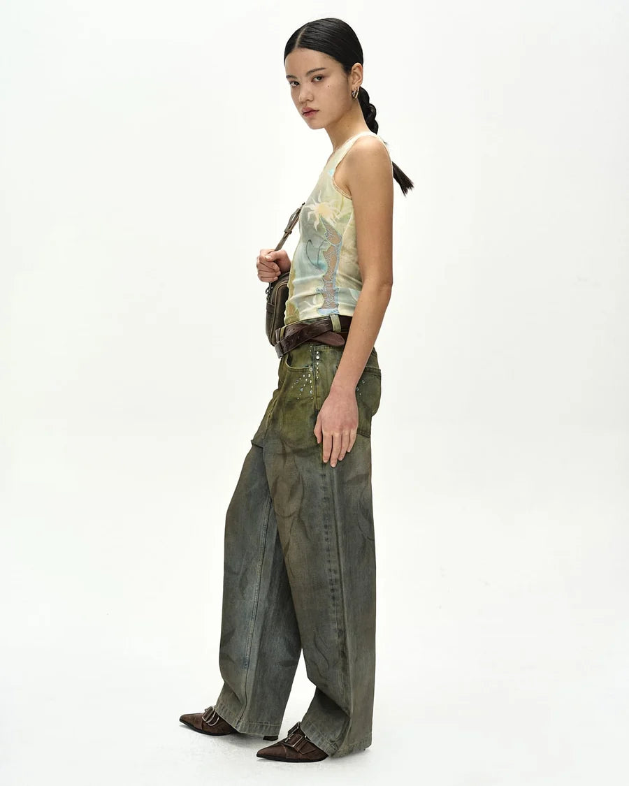 【ADSB】FISH & BUTTERFLY LACE EMBROIDERED TANK TOP