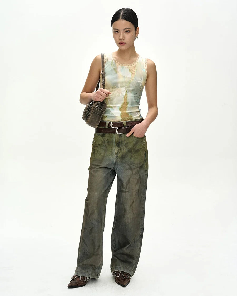 【ADSB】FISH & BUTTERFLY LACE EMBROIDERED TANK TOP
