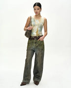 【ADSB】FISH & BUTTERFLY LACE EMBROIDERED TANK TOP