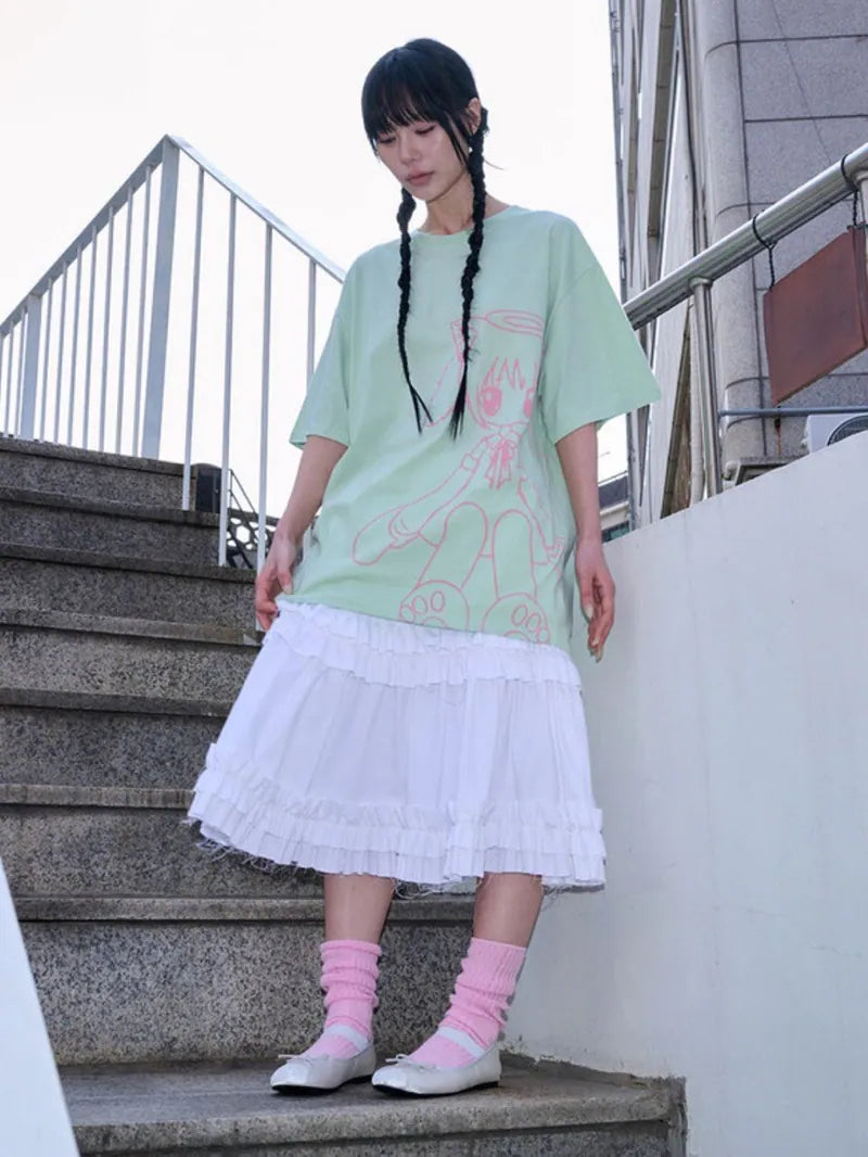 【itzavibe】CAT GIRL T SHIRT [ WHITE / BLACK / MINT ]
