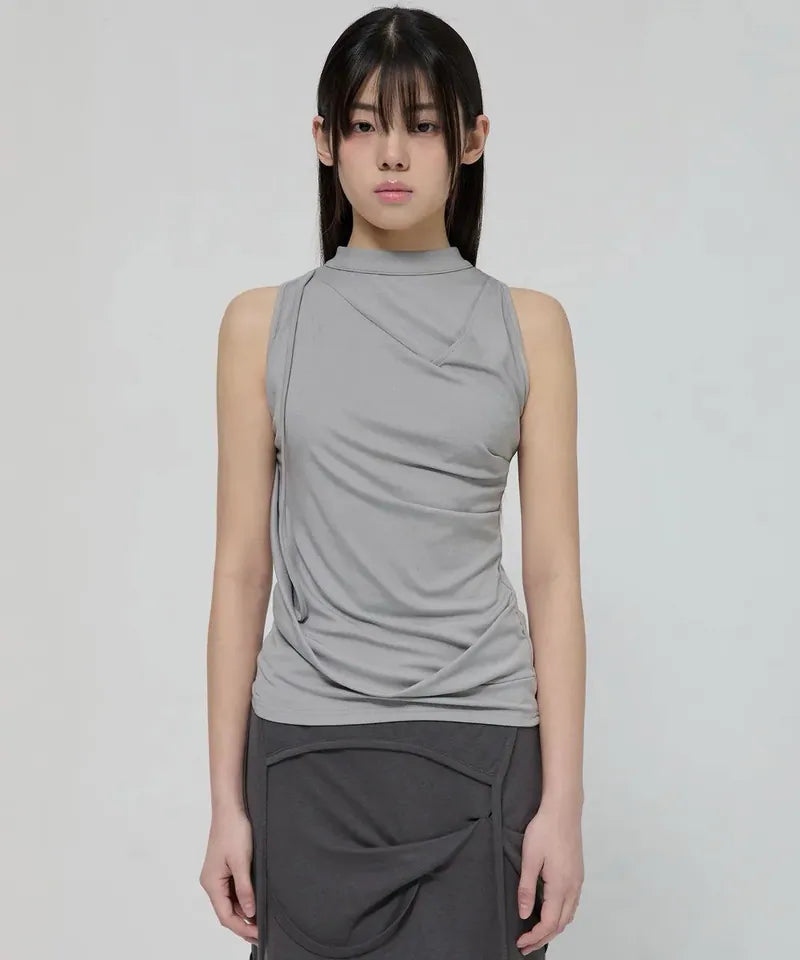 【Flare up】Draped Sleeveless Top [Black / White / Gray]