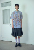 【niceghostclub】angel check big big half shirt [ blue / pink ]