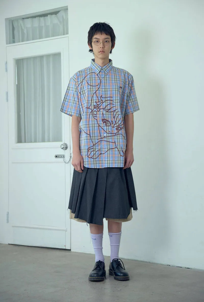 【niceghostclub】angel check big big half shirt [ blue / pink ]