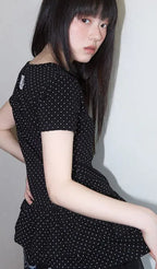 【Fancy Club】FRILL LAYERED DOT TEE [White / Black]