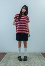 【niceghostclub】  multi stripe 3star tee [ red / navy ]