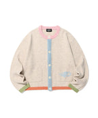 【niceghostclub】COLOR BLOCK KNIT CARDIGAN [GREY / IVORY]
