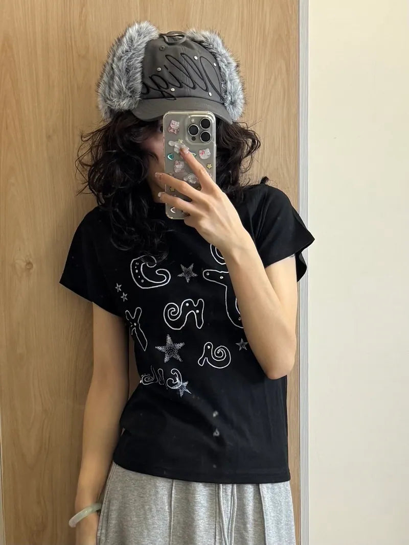 【Fancy Club】GLITER MAZY LOGO TEE [Black]