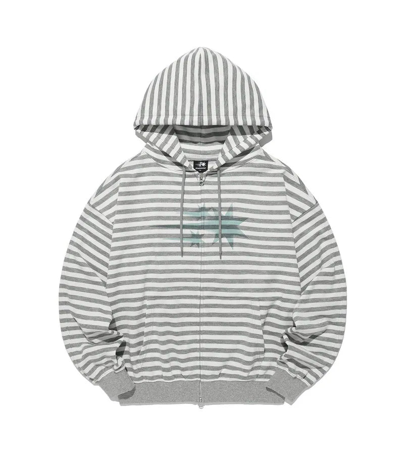 【niceghostclub】STRIPE RUSH 3STAR HOODIE ZIP UP [ GREY / BLACK ]