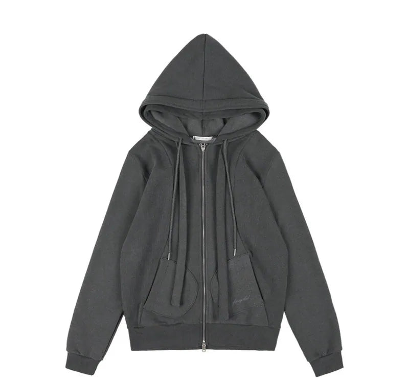 【Fancy Club】DYE-WASH LAYERED HOODED ZIP-UP [Charcoal / Brown]