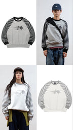 【niceghostclub】STRIPE 3STAR RAGLAN SWEATSHIRTS [WHITE / GREY]