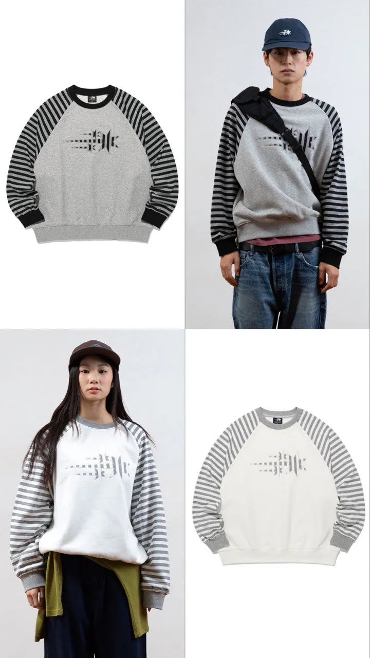 【niceghostclub】STRIPE 3STAR RAGLAN SWEATSHIRTS [WHITE / GREY]