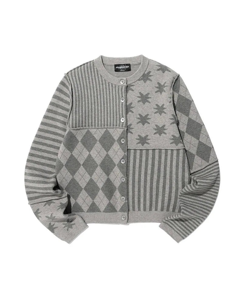 【niceghostclub】PATCHWORK KNIT CARDIGAN [GREY / BEIGE]