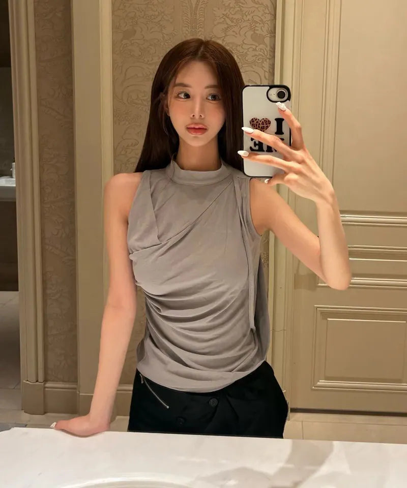 【Flare up】Draped Sleeveless Top [Black / White / Gray]