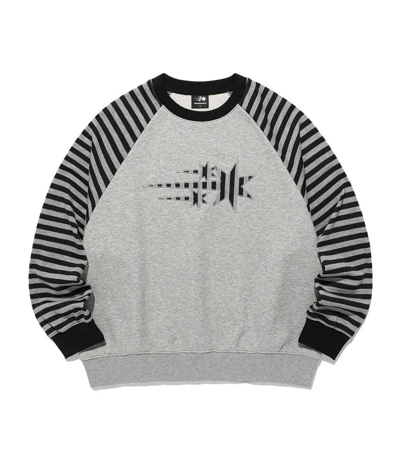 【niceghostclub】STRIPE 3STAR RAGLAN SWEATSHIRTS [WHITE / GREY]