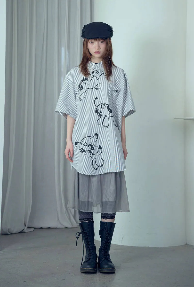 【niceghostclub】baby guardians stripe big big half shirt [ blue / gray ]