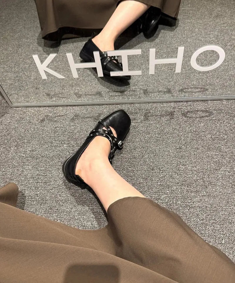 【KHIHO】Travel Flat Mary Jane [ Black / Brown ]