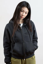【niceghostclub】3STAR CROP HOODIE ZIP UP [CHARCOAL / PURPLE]