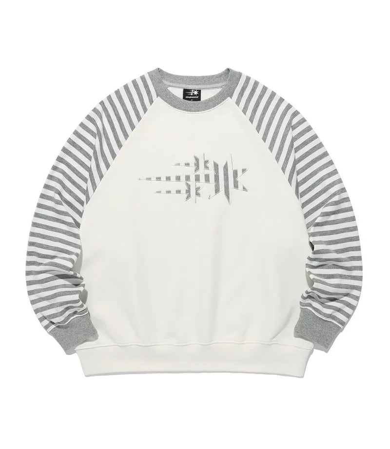 【niceghostclub】STRIPE 3STAR RAGLAN SWEATSHIRTS [WHITE / GREY]