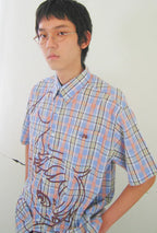 【niceghostclub】angel check big big half shirt [ blue / pink ]