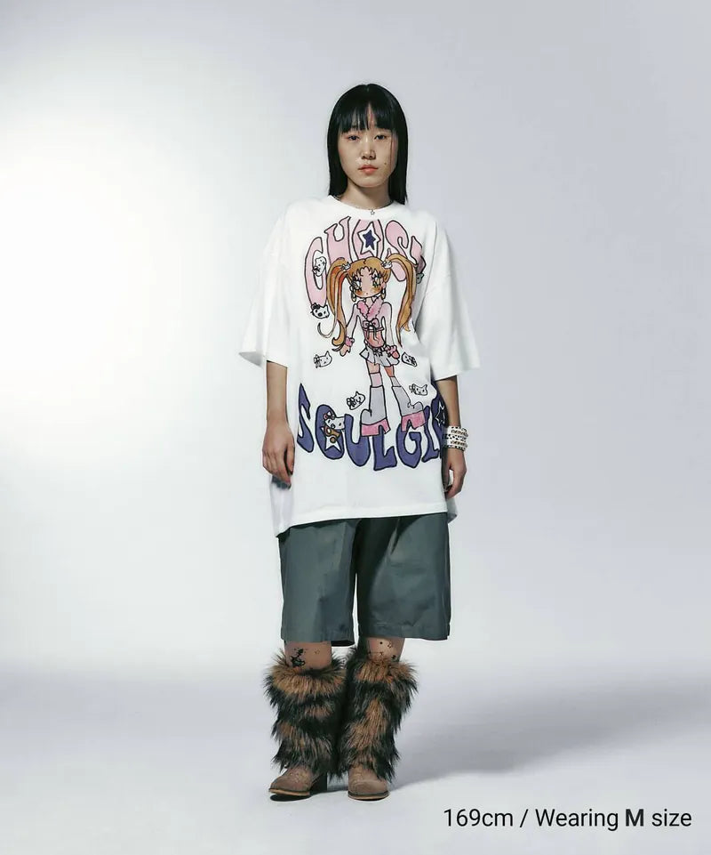 【niceghostclub】[ x soulpusssy cat ] ghostsoulgirl gyaru big big tee [pink/white]