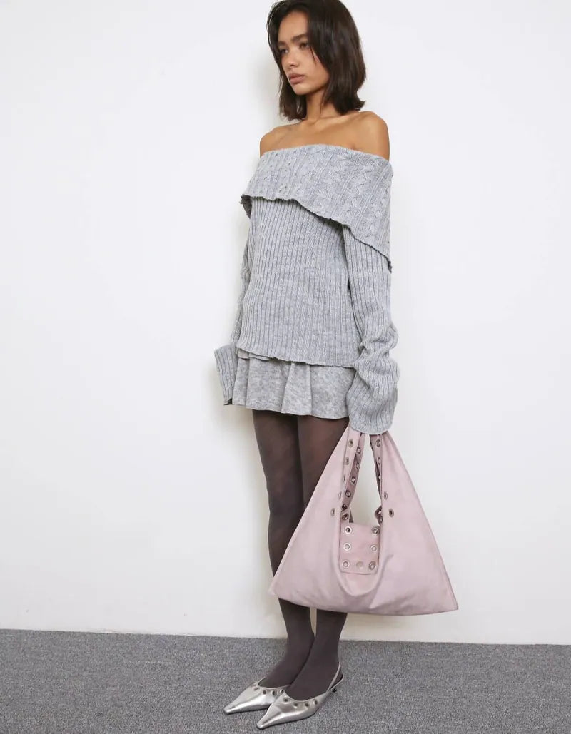 【Polysooem】EYELET SUEDE SHOULDER BAG [ YELLOW BROWN / PINK ]