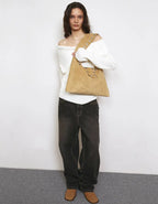【Polysooem】EYELET SUEDE SHOULDER BAG [ YELLOW BROWN / PINK ]