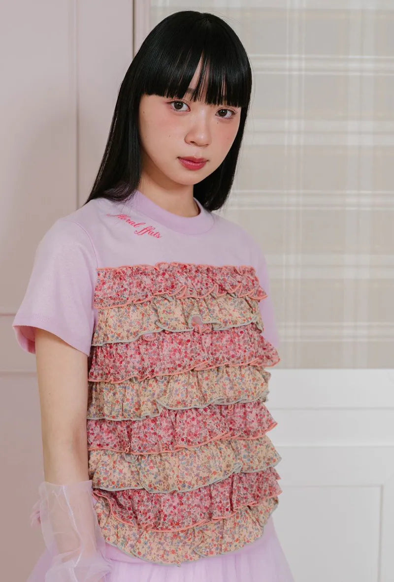 【niceghostclub】FFATS flower frill tee [ pink ]