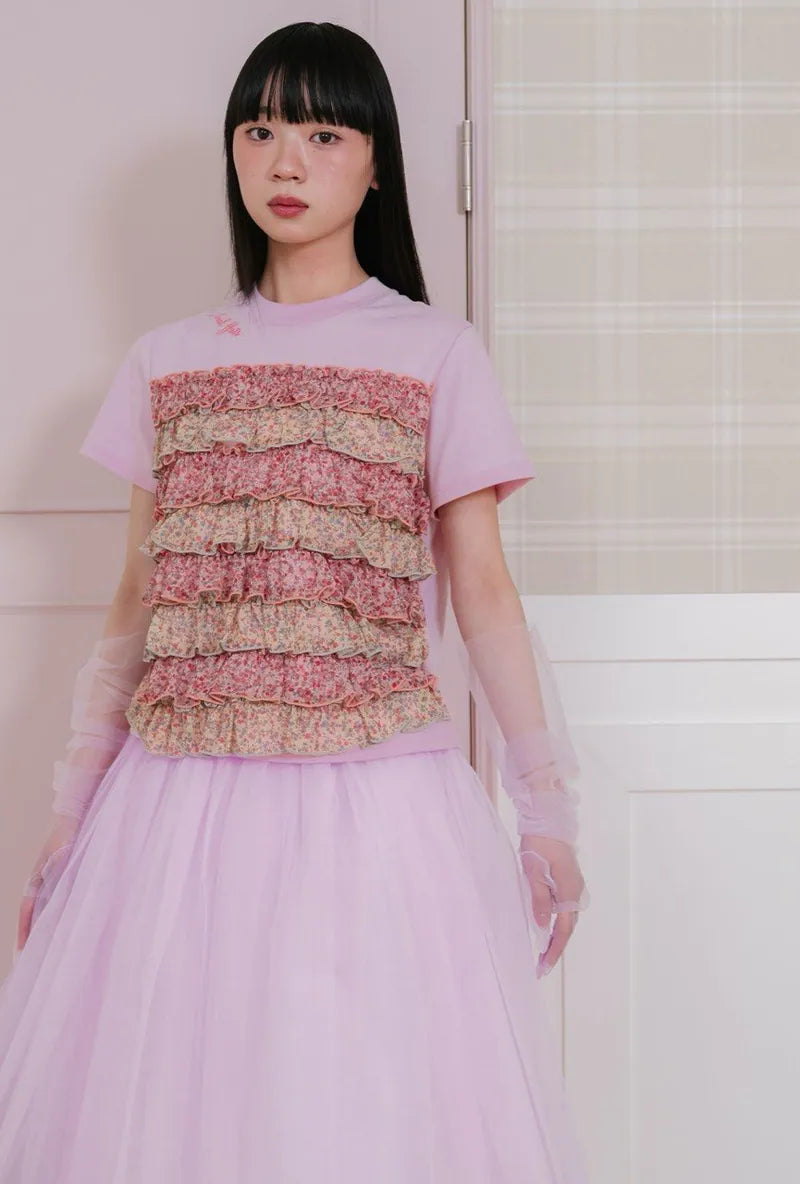 【niceghostclub】FFATS flower frill tee [ pink ]