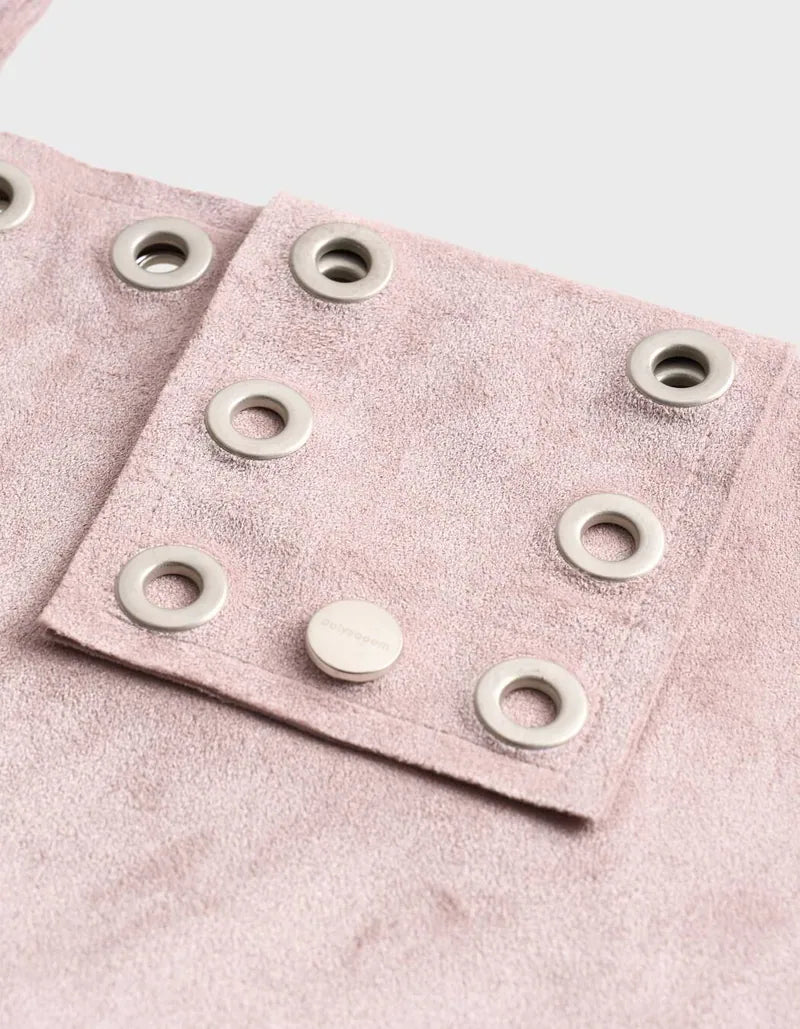 【Polysooem】EYELET SUEDE SHOULDER BAG [ YELLOW BROWN / PINK ]